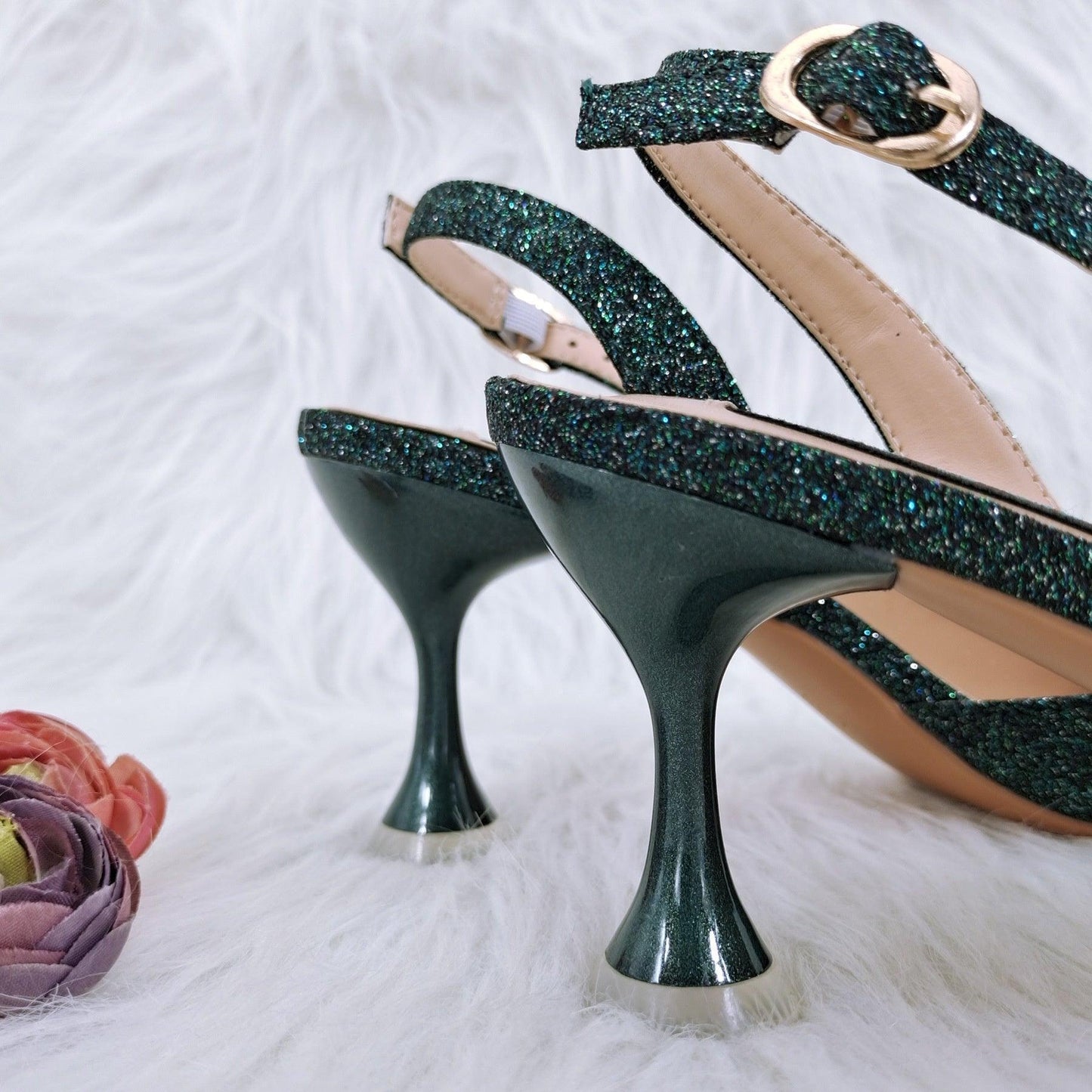 Cross-border Ladies Party Shoes Bag Set Handmade Leaf Decorative Wine Glass Heel - HEPSIBAH SHOP