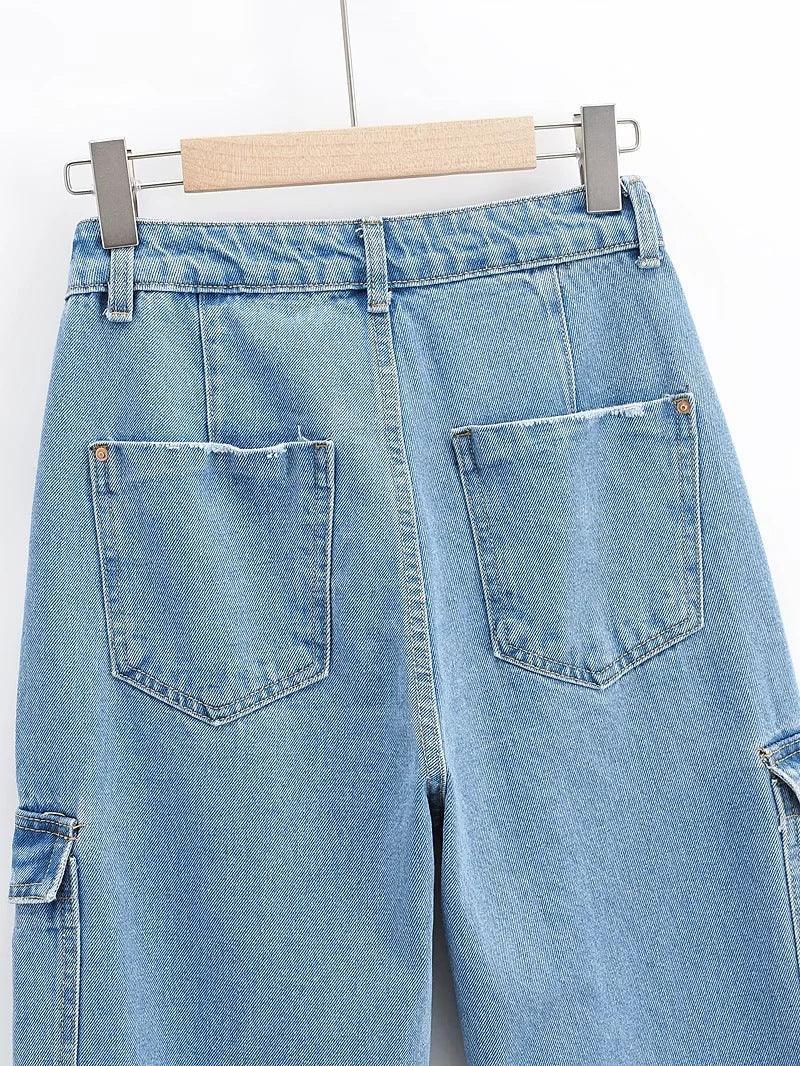 Washed Blue Pocket Decorated High Waist Wide-leg Jeans Women Casual Jeans - HEPSIBAH SHOP