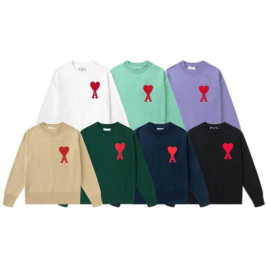 Heart Letter Embroidered Crew Neck Pullover Sweater - HEPSIBAH SHOP