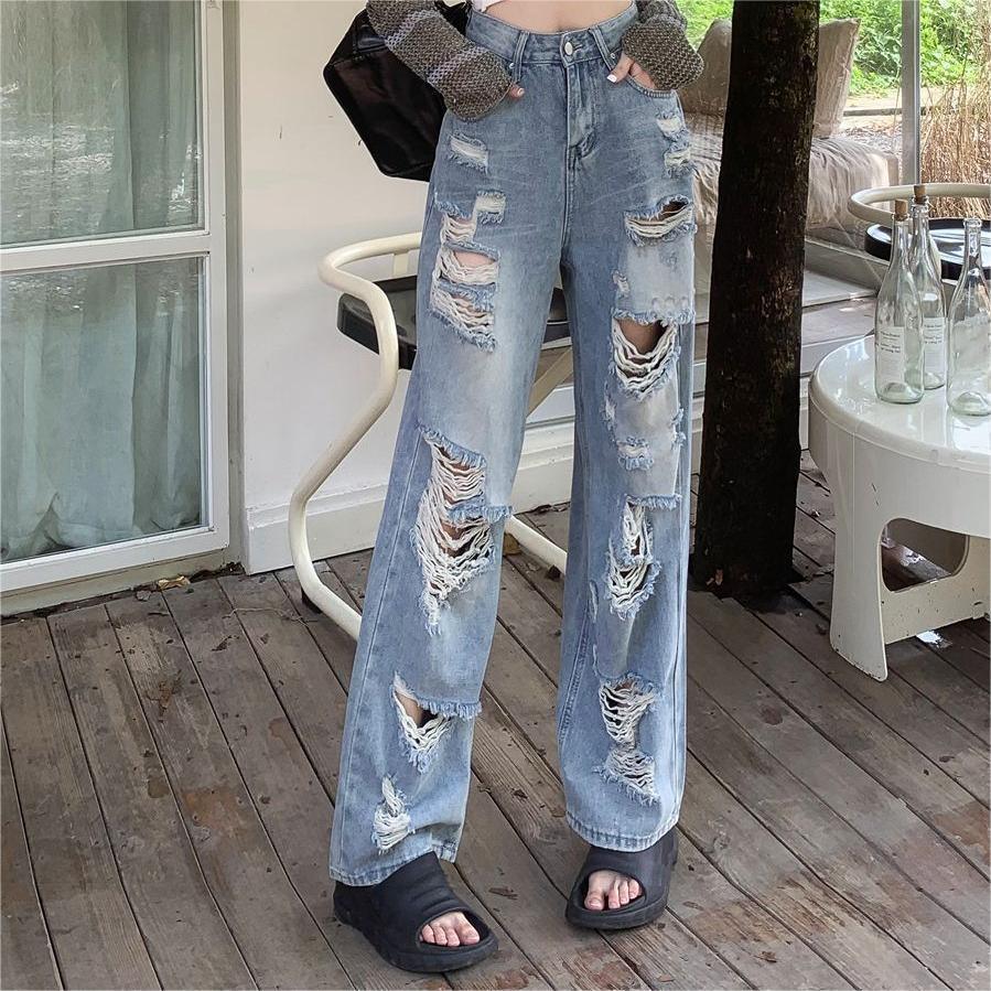 Women's High Street Straight Ripped Jeans - HEPSIBAH SHOP