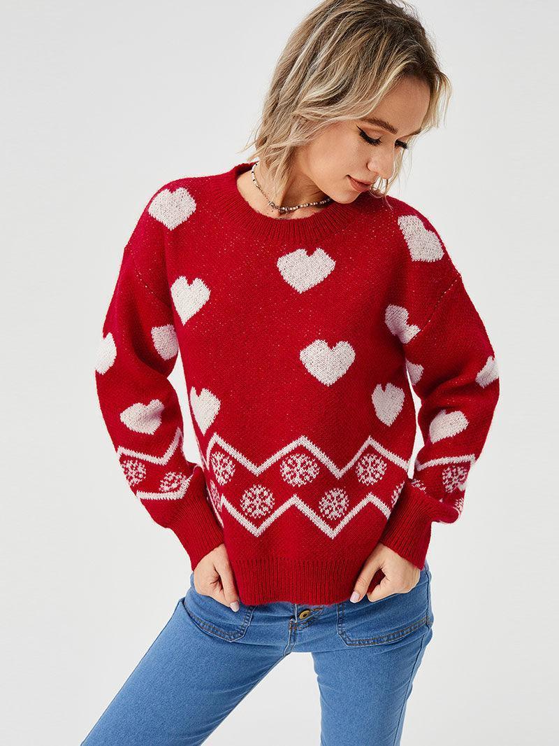 Women's Loose Casual Cozy Heart Sweater - HEPSIBAH SHOP