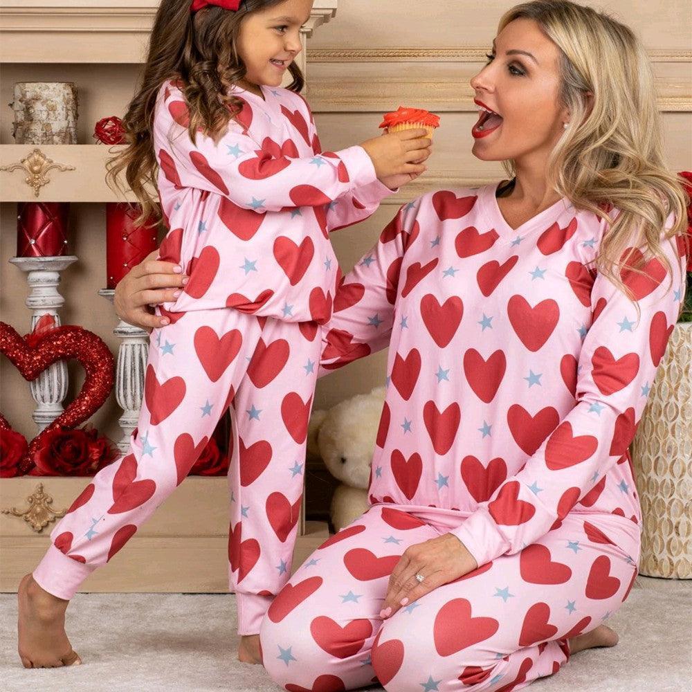 Valentine's Day Heart Printing Leisure Pajamas Pajamas Parent-child Suit