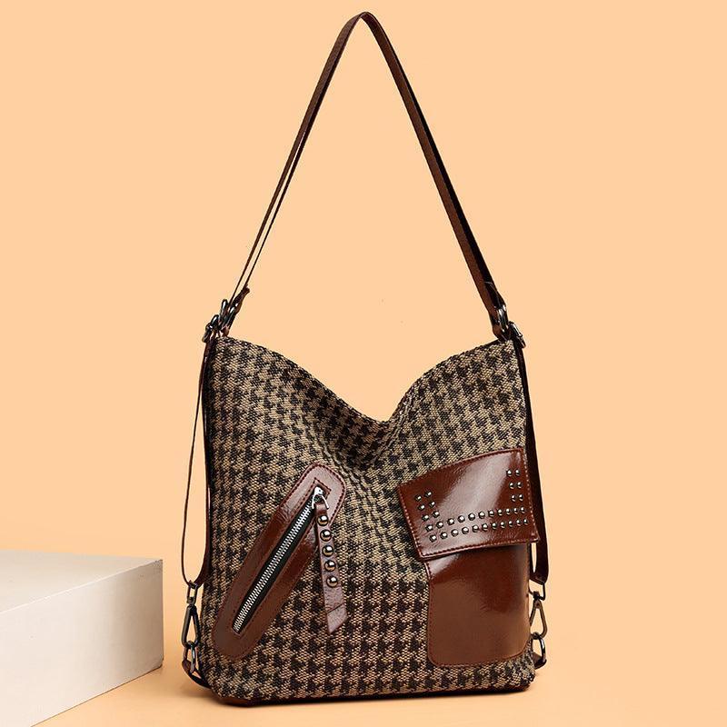 Houndstooth Backpack Ladies Rivet Design - HEPSIBAH SHOP