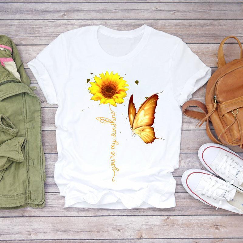 Watercolor Love Fashion Print Short-sleeved T-shirt Women's Trend - HEPSIBAH SHOP