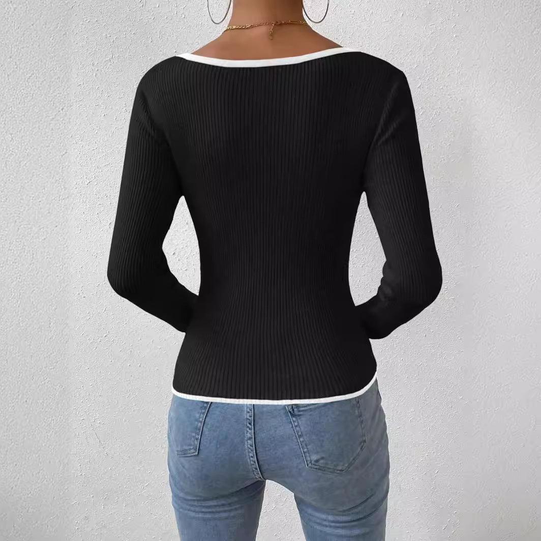 V-neck Striped Contrast Color Loose Sweater - HEPSIBAH SHOP