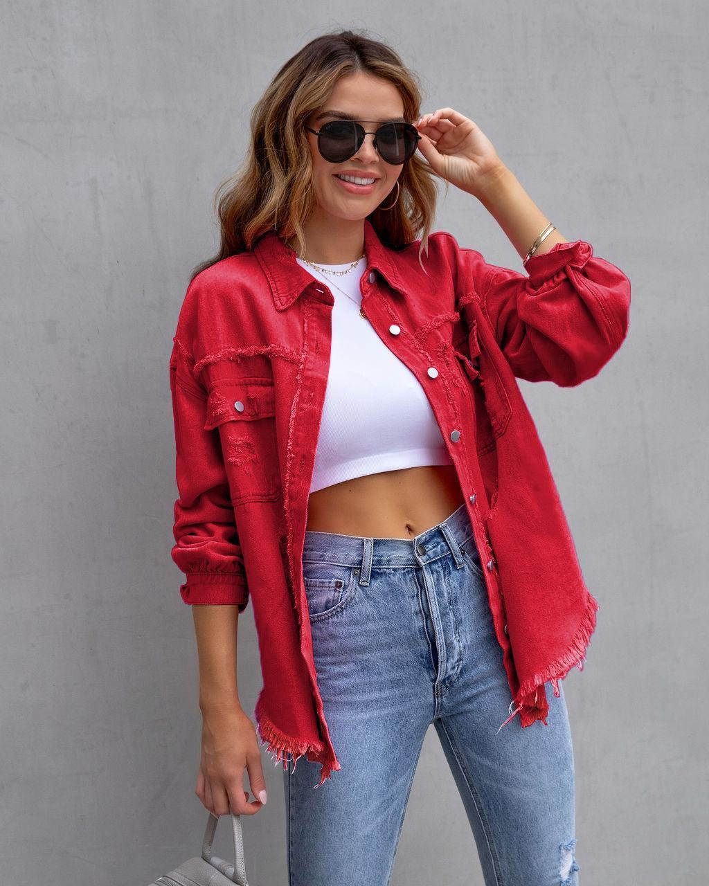 Fashion Ripped Shirt Jacket Female Autumn And Spring Casual Tops Womens Clothing - HEPSIBAH SHOP