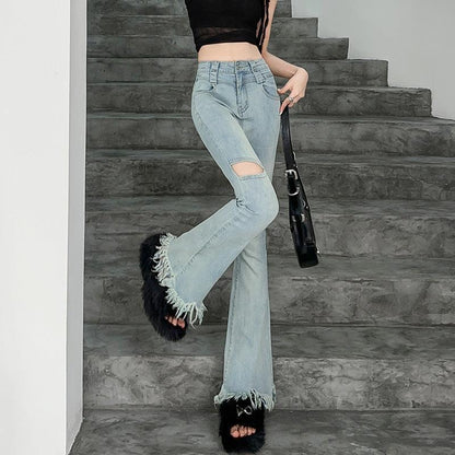 Fringed Burr Slightly Flared Jeans Women - HEPSIBAH SHOP