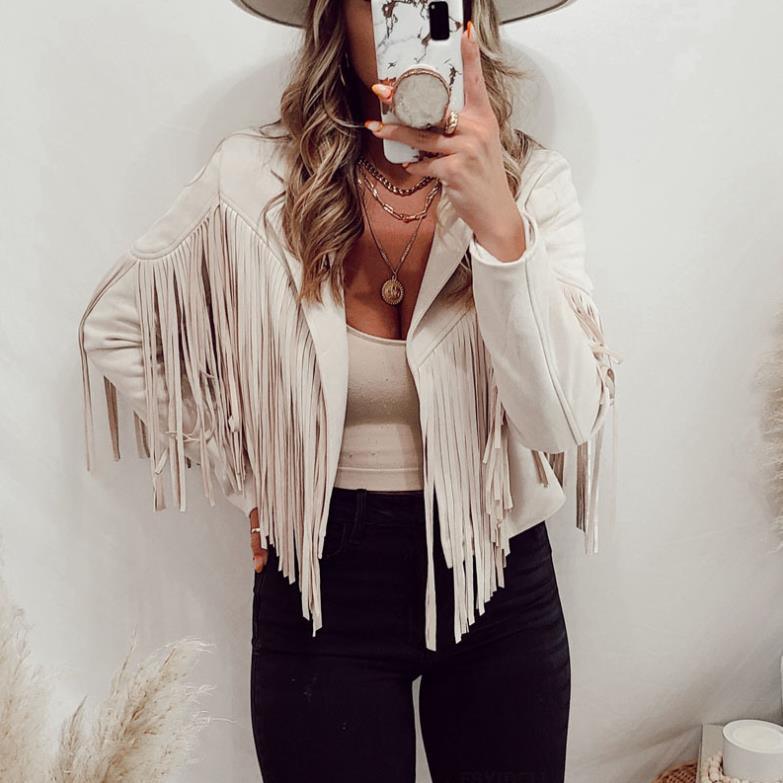 Women's Faux Suede Leather Fringe Jacket - HEPSIBAH SHOP