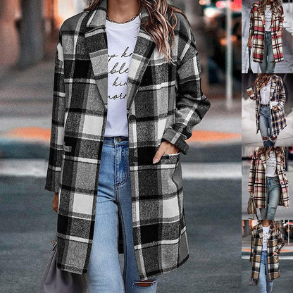 Fashion Plaid Long Jacket Woolen Coat - HEPSIBAH SHOP