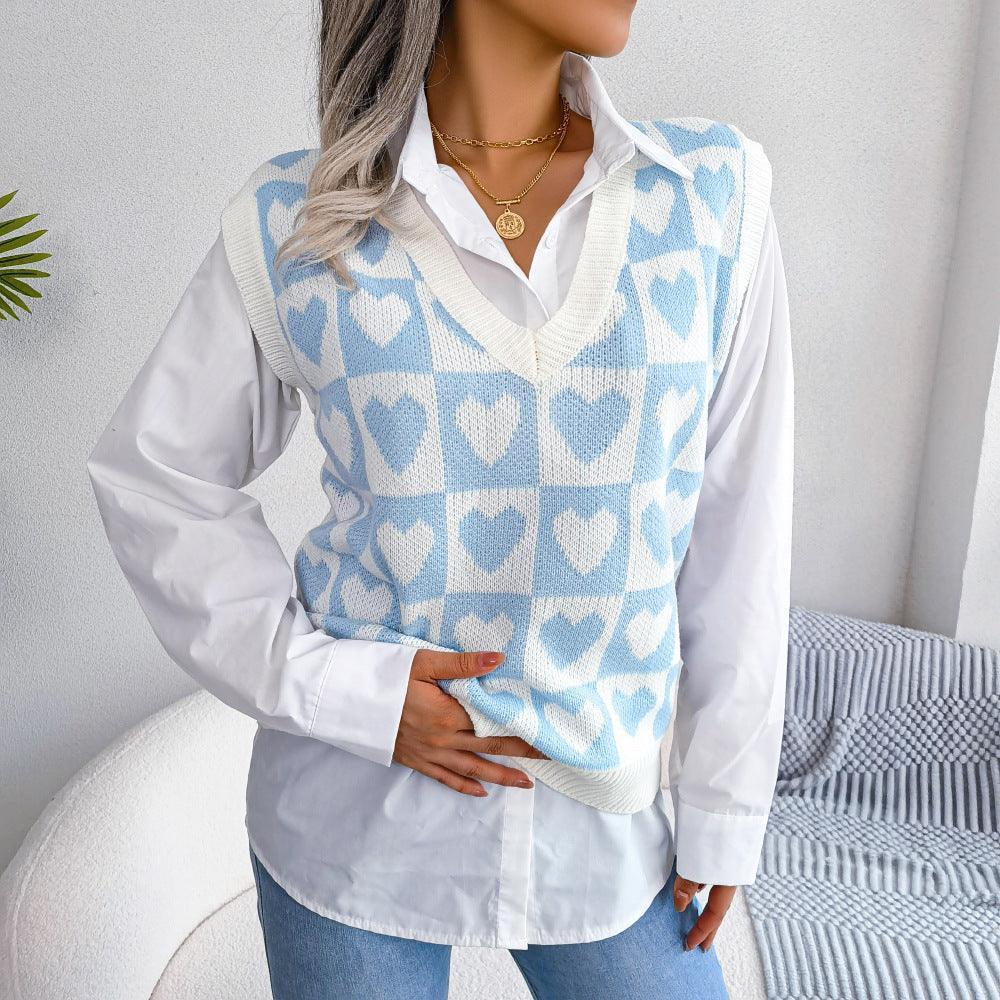 College Style Heart Knitted Vest Sweater - HEPSIBAH SHOP