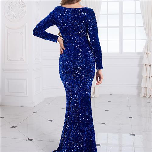 Women Modest Stretch Sequin Evening Gown - HEPSIBAH SHOP