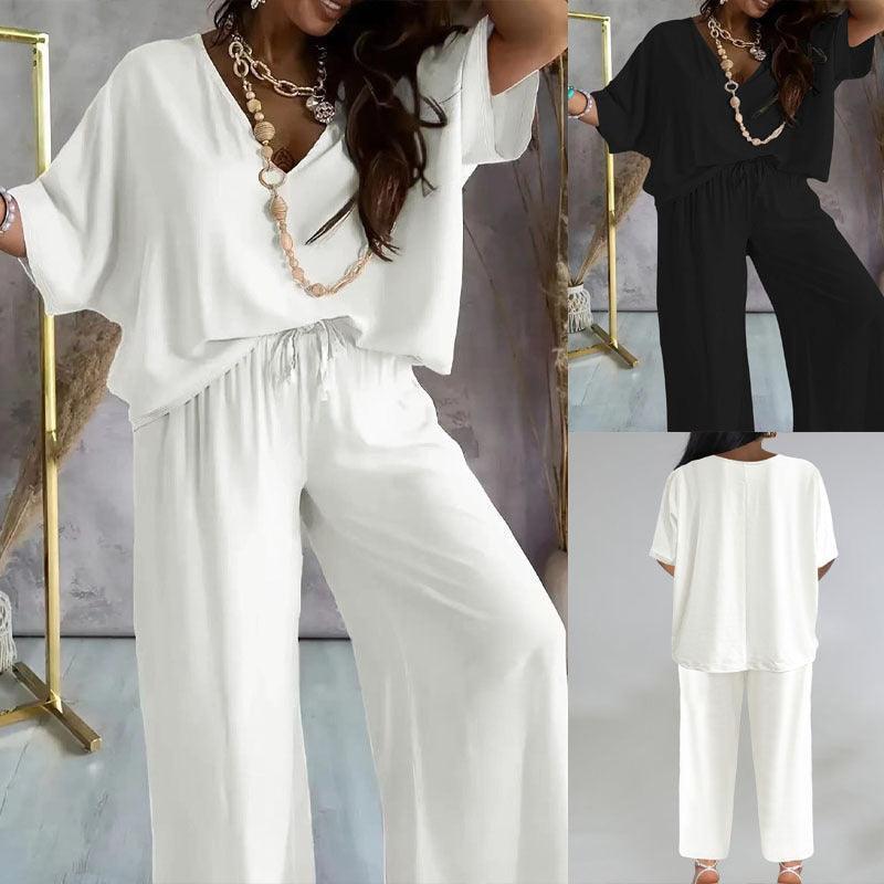 V-neck Batwing Sleeve Loose Wide Leg Pants Suit Women - HEPSIBAH SHOP