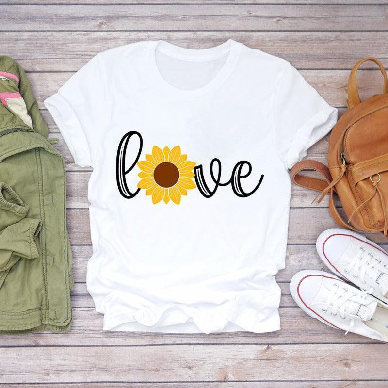 Watercolor Love Fashion Print Short-sleeved T-shirt Women's Trend - HEPSIBAH SHOP