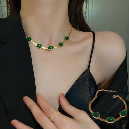 Fashion Jewelry Green Stone Crystal Snake Chain Necklace - HEPSIBAH SHOP