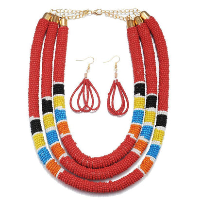 African Pattern Colorful Rice Bead Necklace - HEPSIBAH SHOP