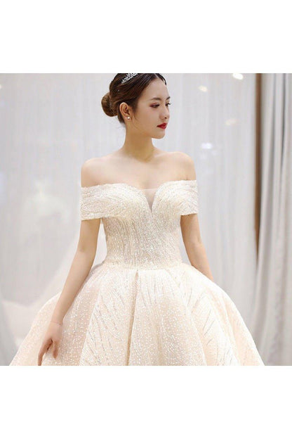 Thin Shoulder Long Tail Wedding Dress - HEPSIBAH SHOP