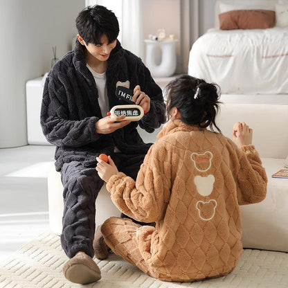 Flannel Couple Coral Fleece Pajamas - HEPSIBAH SHOP