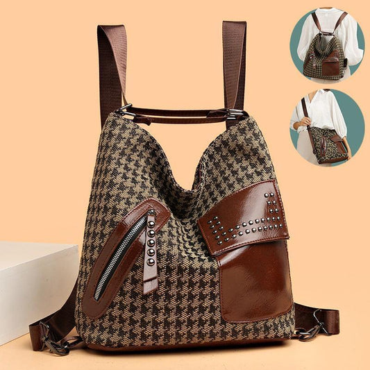 Houndstooth Backpack Ladies Rivet Design - HEPSIBAH SHOP