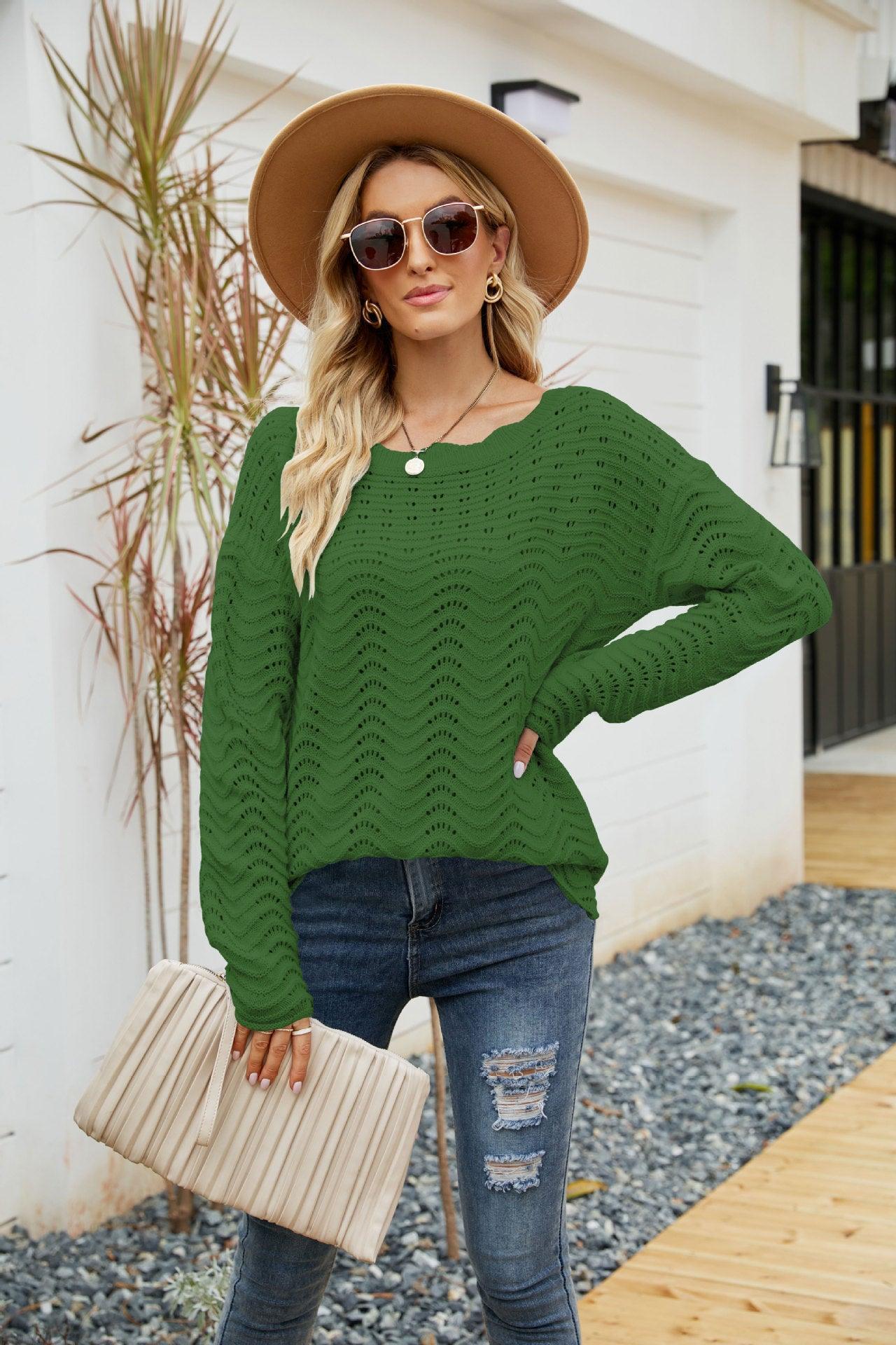 Hollow Pullover Lace Knit Word Neck Off Shoulder Sweater Women - HEPSIBAH SHOP