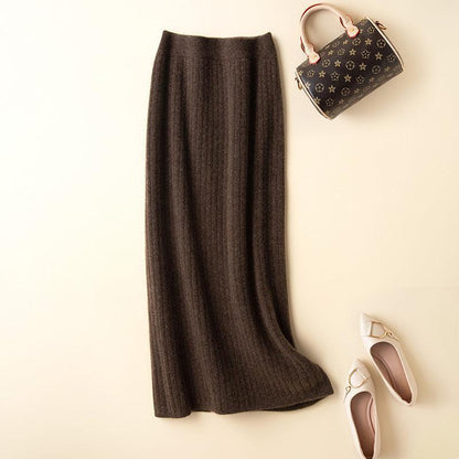 Pure Wool Skirt Mid-length High Waist Slim Fit - HEPSIBAH SHOP