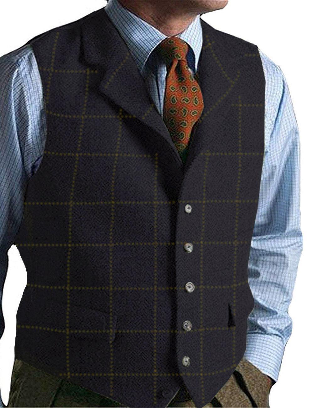 men suits plaid tweed gilet - HEPSIBAH SHOP