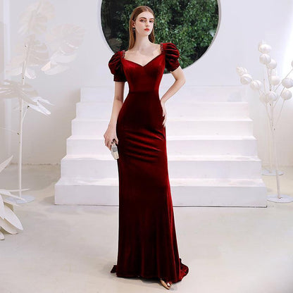 Wine Red Fishtail Evening Dress Woman - HEPSIBAH SHOP