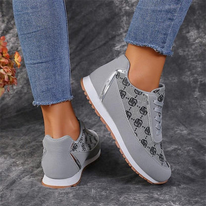 Flower Print Lace-up Sneakers Casual Fashion Lightweight Breathable Walking Running Sports Shoes Women Flats - HEPSIBAH SHOP