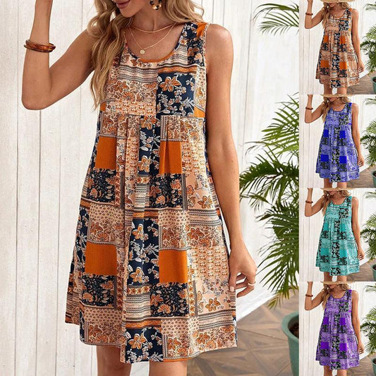 European And American Sleeveless Printed Dress - HEPSIBAH SHOP