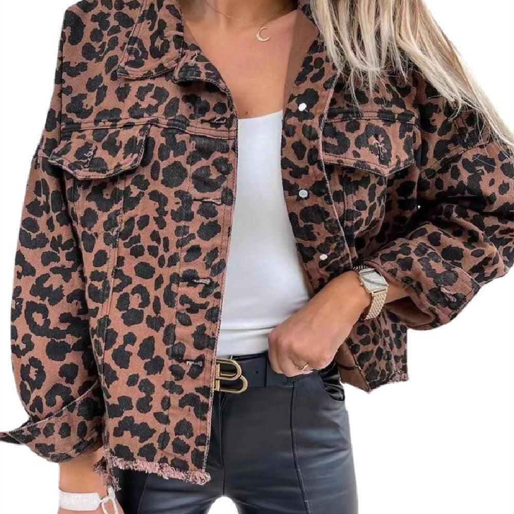 Women's Printed Denim Leopard Print Jacket - HEPSIBAH SHOP