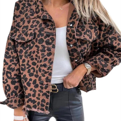 Women's Printed Denim Leopard Print Jacket - HEPSIBAH SHOP