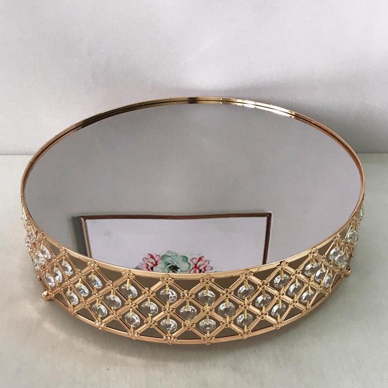 European Style Round Metal Cake Stand Glass Mirror