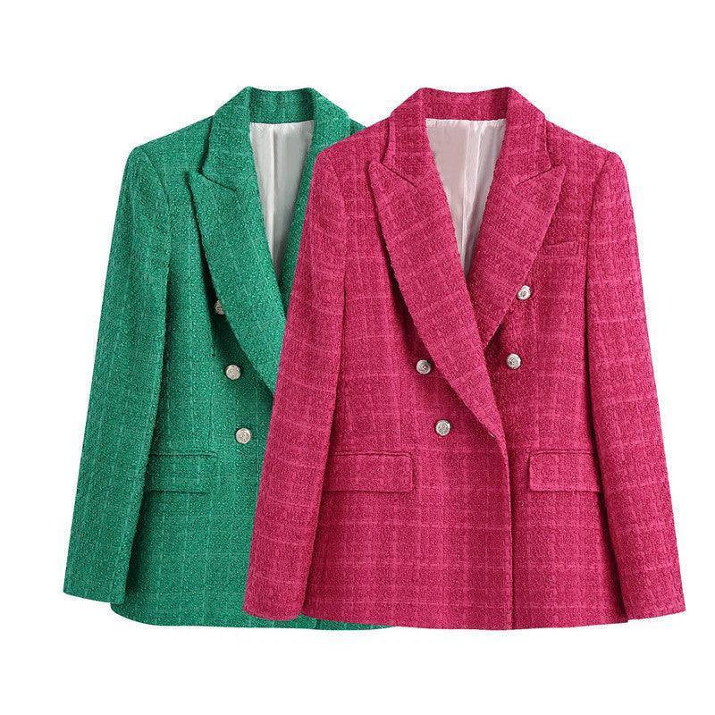 Textured Double-breasted Blazer - HEPSIBAH SHOP