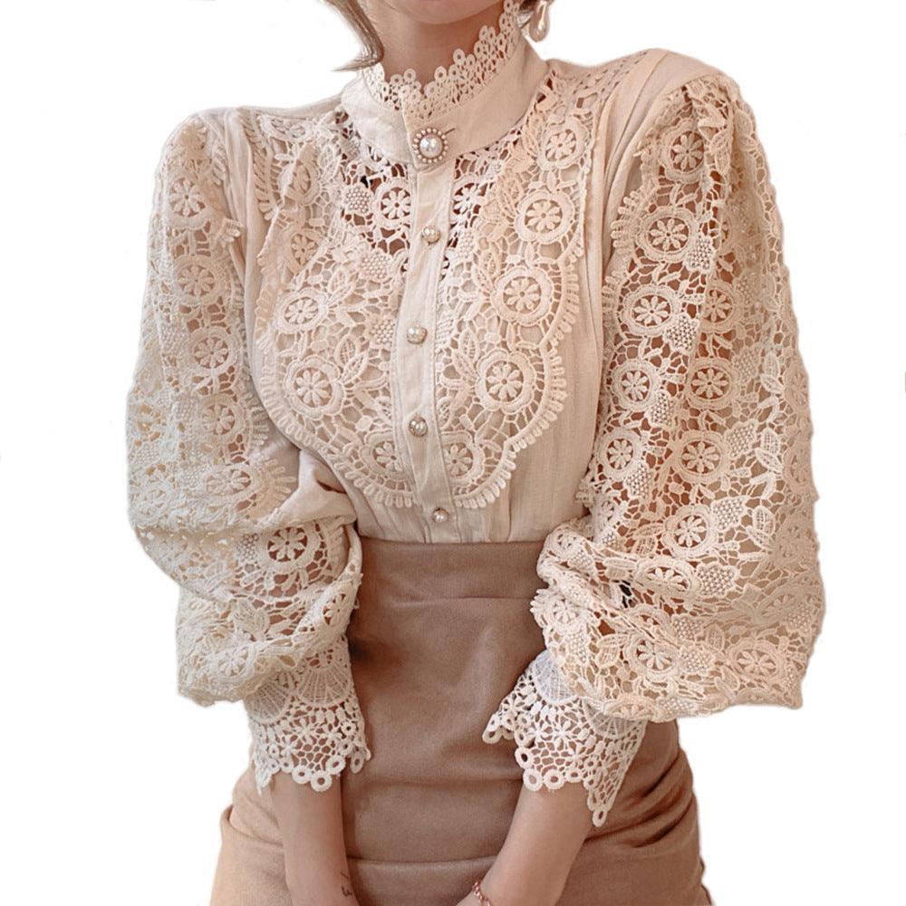 Lace Shirt Pearl Button Top - HEPSIBAH SHOP