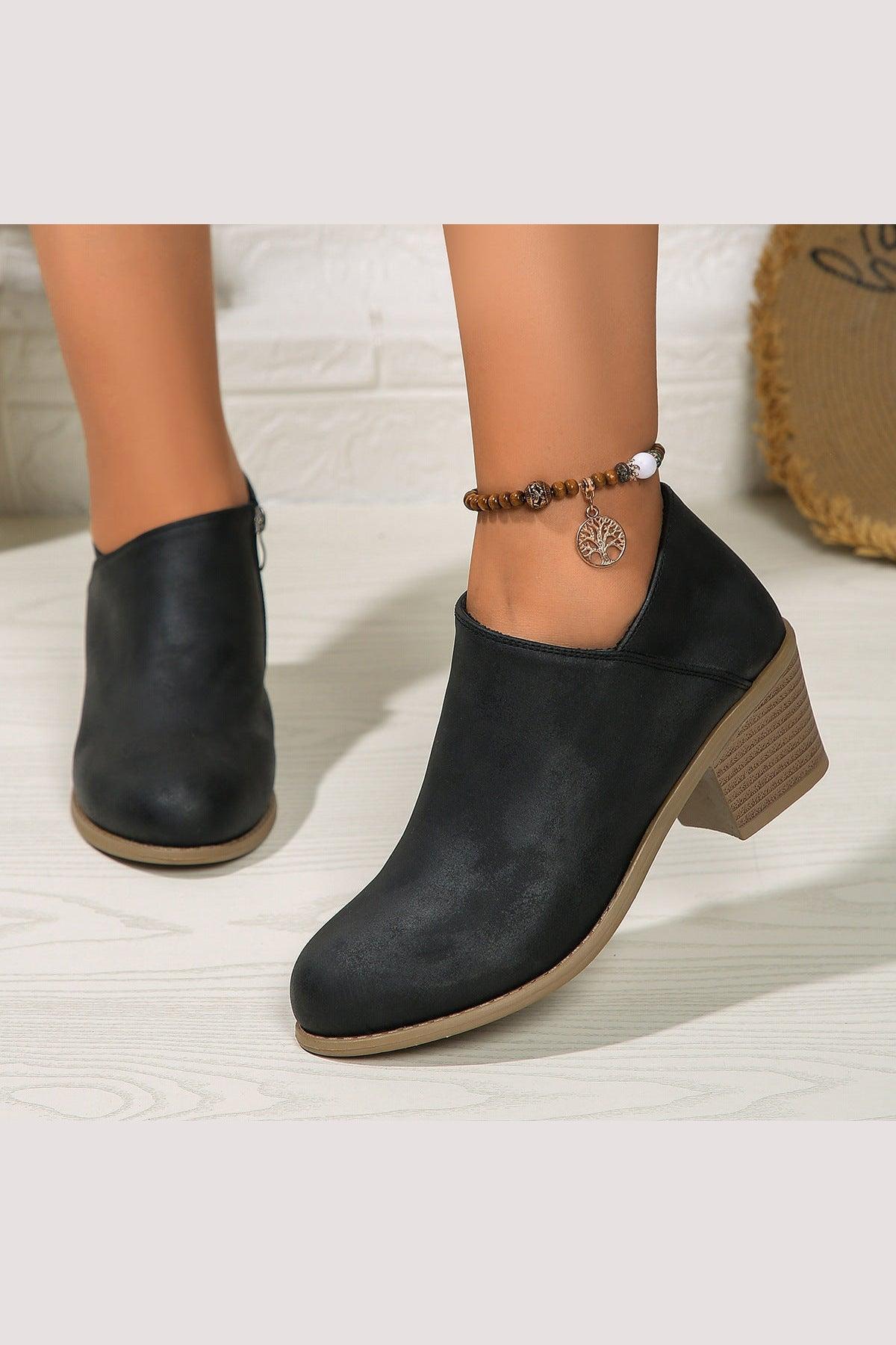 Chunky Heel Round Toe Ankle Boots - HEPSIBAH SHOP