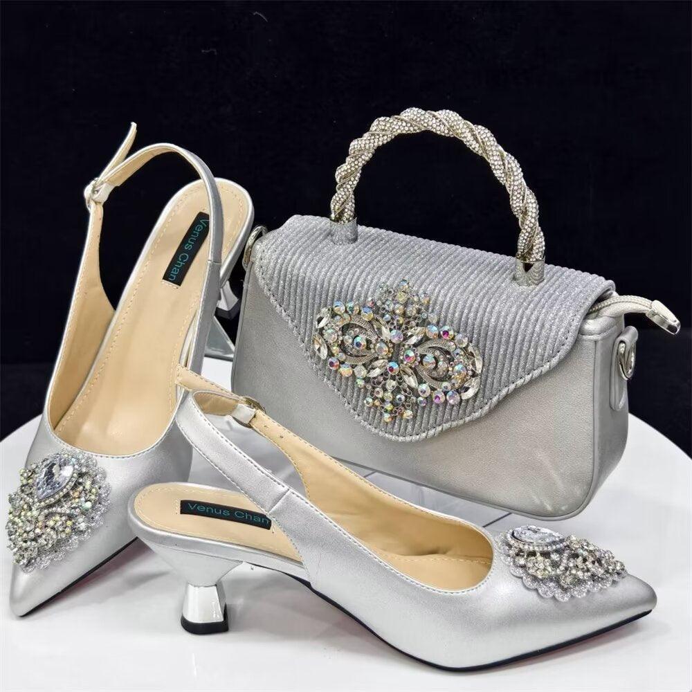 Casual French Style Small Square Pointed Toe Slingback High Heels Women's Shoes And Bags Suit - HEPSIBAH SHOP