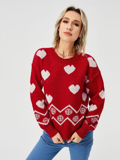 Women's Loose Casual Cozy Heart Sweater - HEPSIBAH SHOP