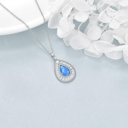 Sterling Silver Blue Opal Teardrop Necklace Jewelry for Women