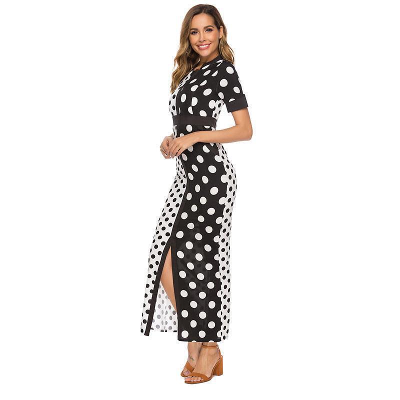 Women's Waist Waist Black And White Polka Dot Stitching Slimming Dress - HEPSIBAH SHOP