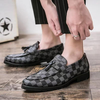 Men's Plaid Leather Shoes Korean Casual Shoes - HEPSIBAH SHOP