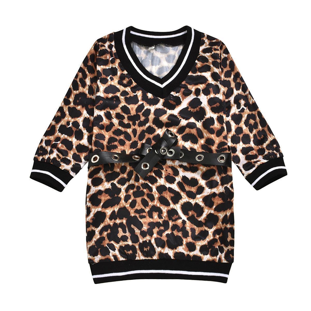 Girls Dress V-neck Leopard Print - HEPSIBAH SHOP