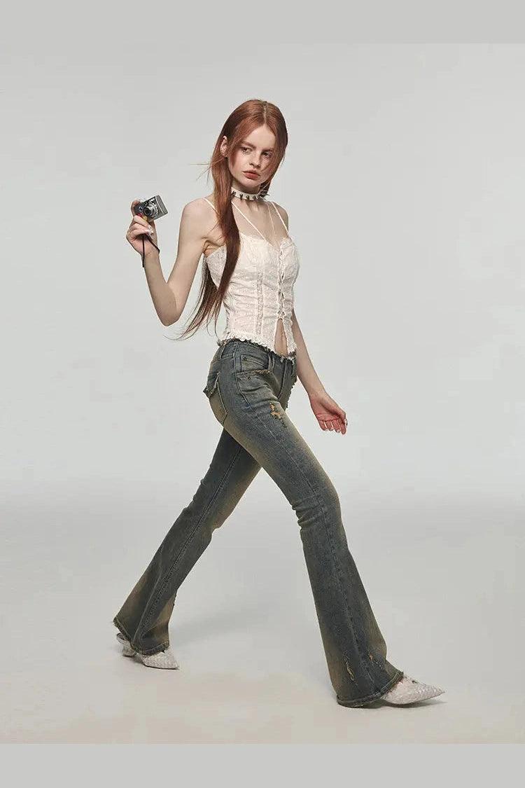 Vintage Washed Distressed Straight Leg Jeans - HEPSIBAH SHOP