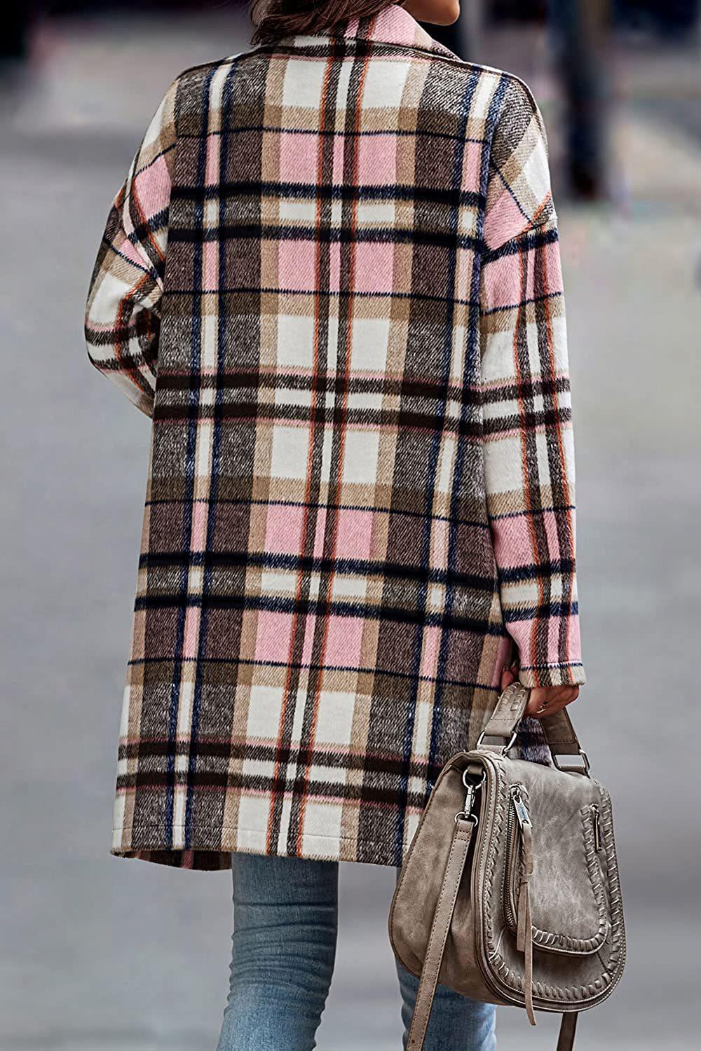 Fashion Plaid Long Jacket Woolen Coat - HEPSIBAH SHOP