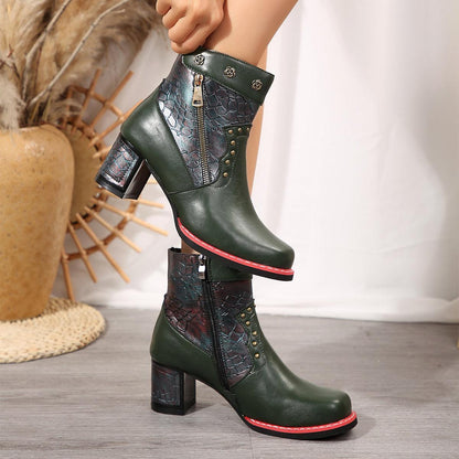 Fashion Chunky Heel Squared Toe Ankle Boots - HEPSIBAH SHOP