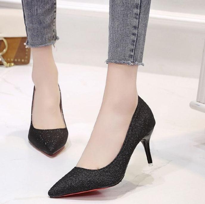 Silver Heels For Women And Black Sexy Everything French Mesh Red Sequins - HEPSIBAH SHOP