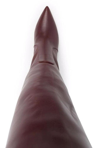 Burgundy PU Plus Size Pointed Toe Knee-length Boots - HEPSIBAH SHOP