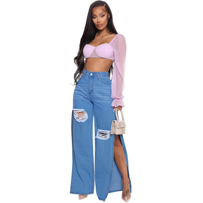 Summer Fashion Ripped Split Jeans - HEPSIBAH SHOP