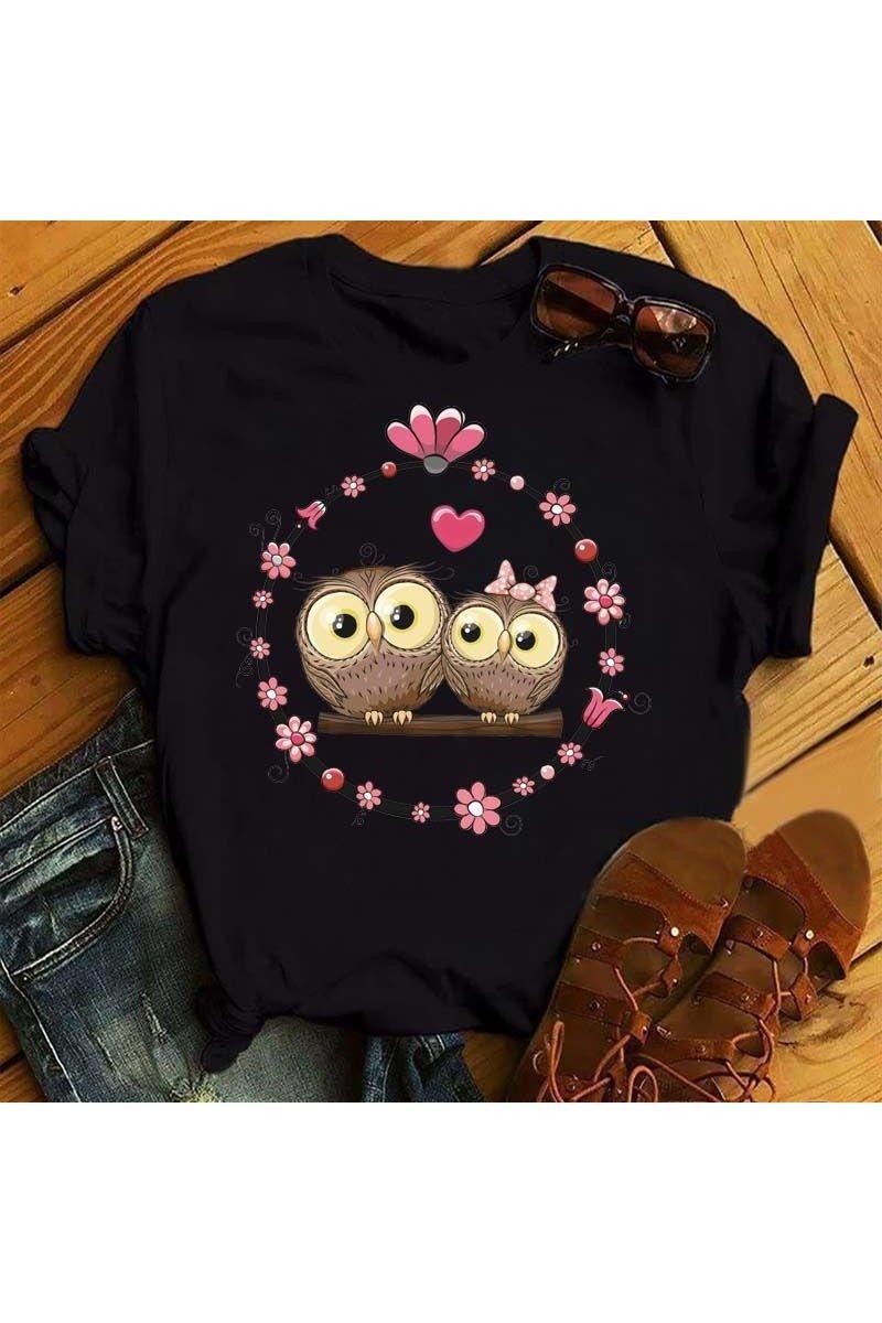 Owl Cute Cartoon Print Short Sleeve - HEPSIBAH SHOP