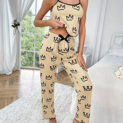 Two-piece Milk Silk Suspender Pajamas