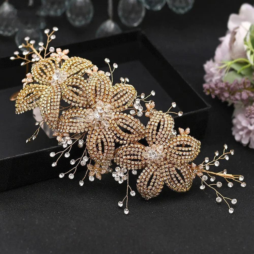 Rhinestone Leaf Bridal Wedding Headdress - HEPSIBAH SHOP