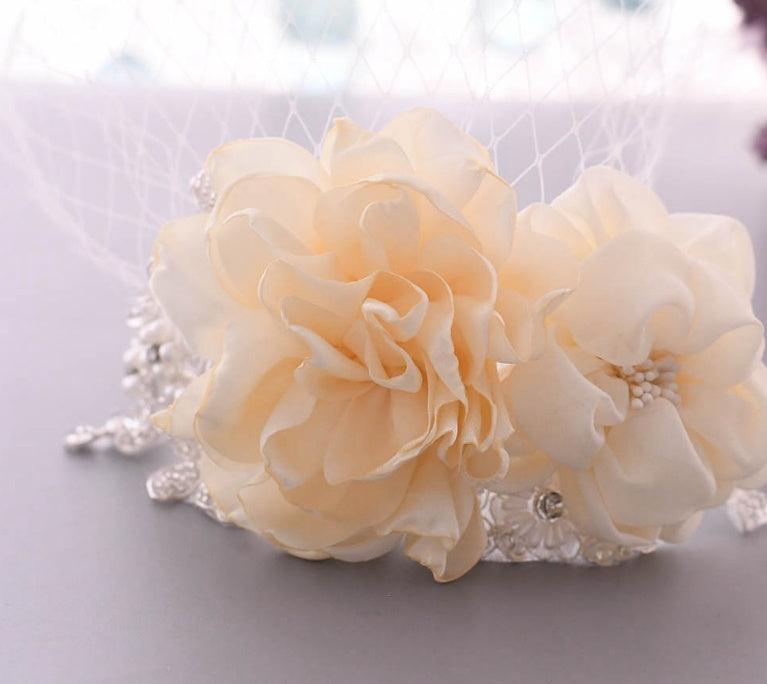 Bridal Wedding Veil Small Top Hat Headband Exaggerated Three-dimensional Flower - HEPSIBAH SHOP